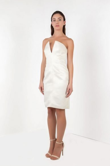 Petite Nina strapless dress in cream by Anar London :: BombPetite.com