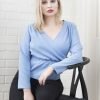 PETITE Wrap Blouse in Light Blue by Bomb Petite :: BombPetite.com