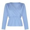 PETITE Wrap Blouse in Light Blue by Bomb Petite :: BombPetite.com