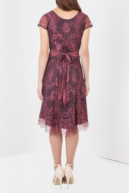 PETITE Kristen dress in red rosewood lace by Nancy Mac :: BombPetite.com