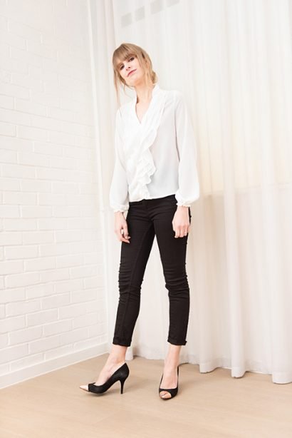 Petite Evening Tiered Ruffle Front Blouse White by The Shirt Company :: BombPetite.com