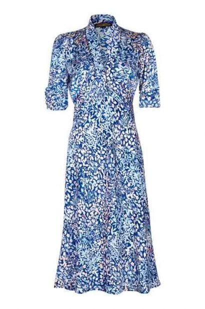 Petite_Nancy_Mac_Sable_Midi_Dress_Blue_Floral_Print_Satin_Crepe :: BombPetite.com