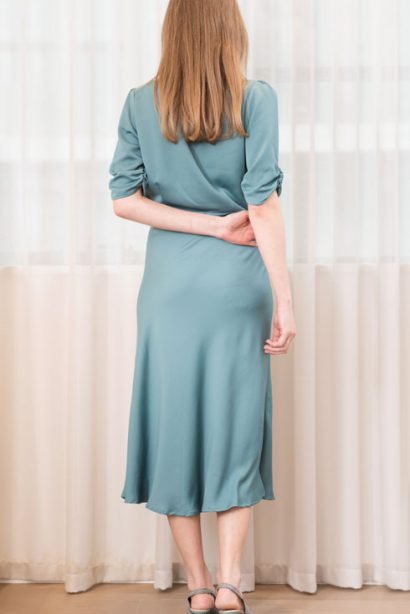 Petite_Nancy_Mac_Sable_Midi_Dress_Tiffany_Matte_Satin_Crepe :: BombPetite.com