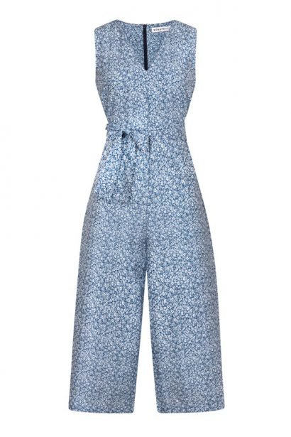 PETITE-V-neck-jumpsuit-in-blue-cotton-floral-print-by-Bomb-Petite